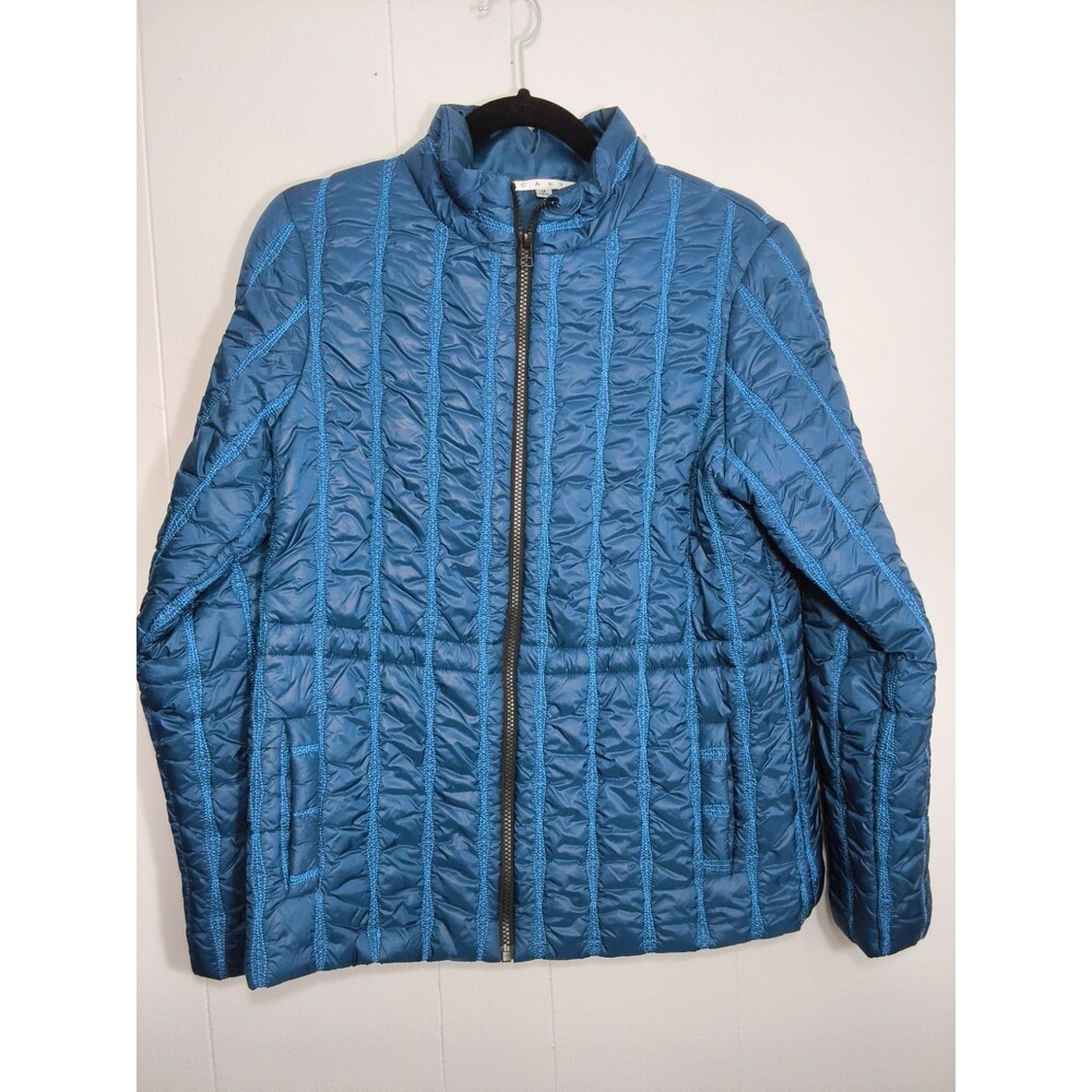 CAbi Poseidon Women's S Blue Embroidered Full Zip Quilted Puffer Jacket